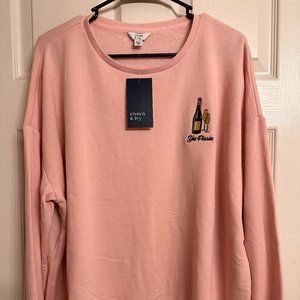 Women's XXL Light Pink Crown & Ivy Champagne 'Yes Please' Sweatshirt